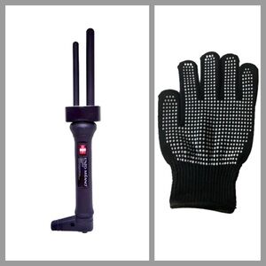 Enzo Milano Professional Bi-Tube Classic Clipless Curling /Waving Wand & Glove